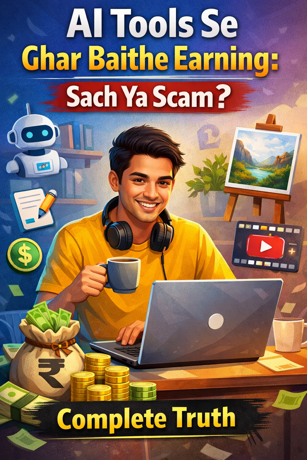AI tools se ghar baithe earning featured image showing online work and digital income concept