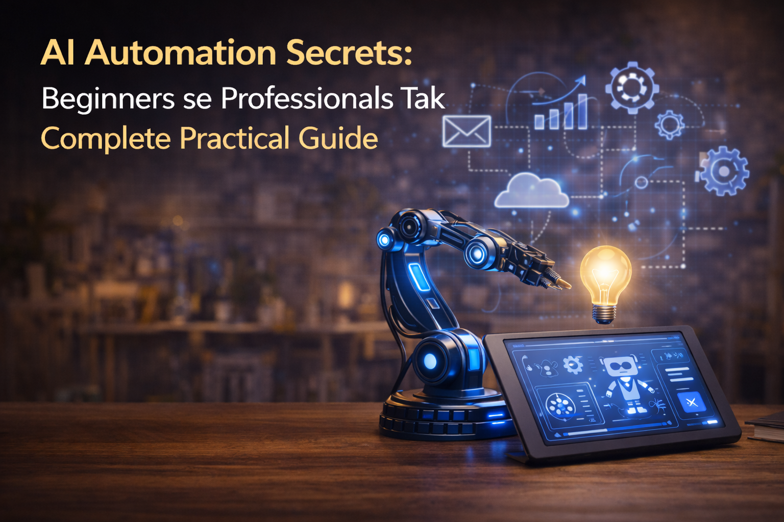 AI Automation Secrets guide featured image showing AI automation workflow, robotic automation tools and smart AI technology setup