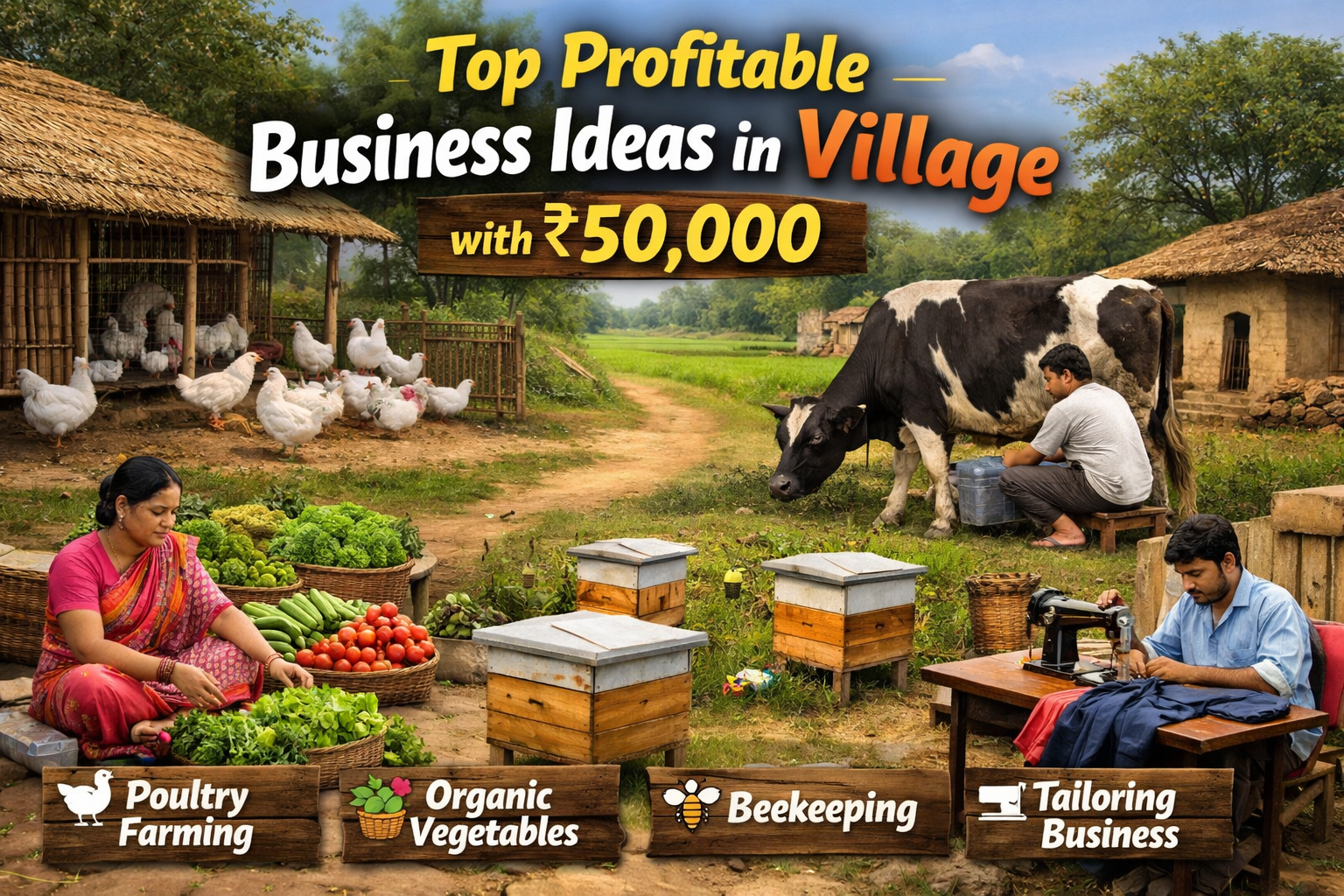 Top Profitable Business Ideas in Village with 50000 investment in a realistic rural setting